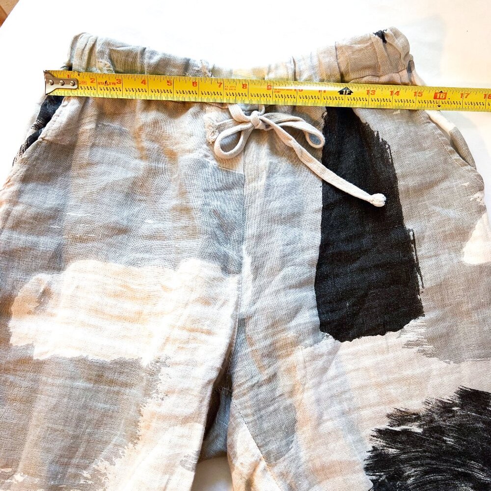 Tempo Paris Flora Silver Brush Stroke Linen Wide Leg Pull-On Pants Medium - Picture 10 of 14